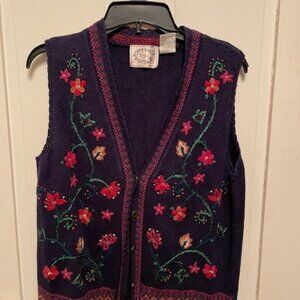 Erika Floral Embroidered Knit Vest Womens Size Large